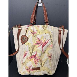 Tommy Bahama Convertible Tote Bag Birds of Paradise Canvas Linen Flower Floral